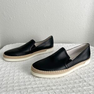 Tod’s Black Leather Jute Espadrille Slip On Loafer Sneakers Womens 39 US 9